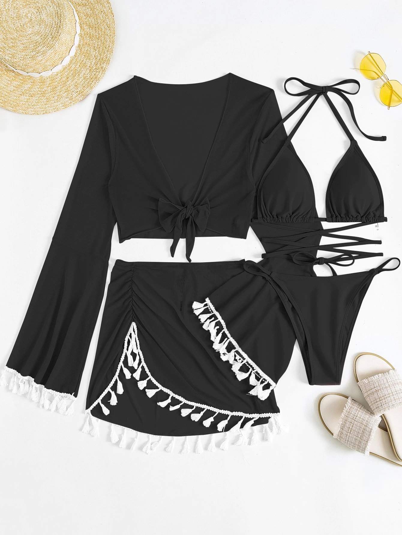 Maillot 4 pièces à lacets