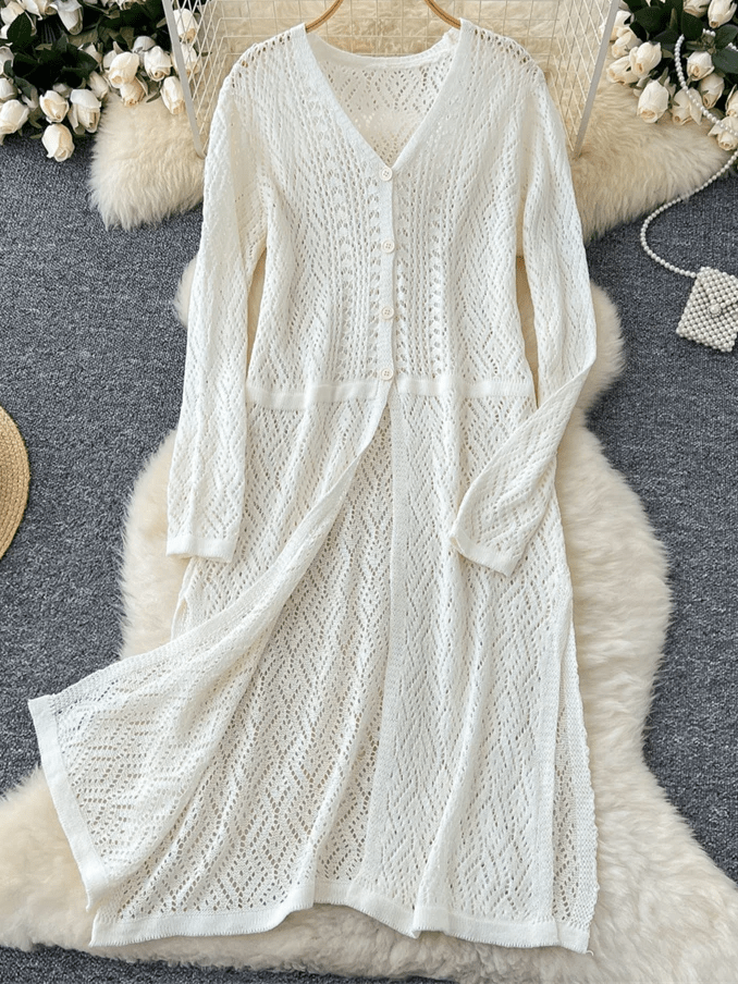 Cardigan mi-long col V
