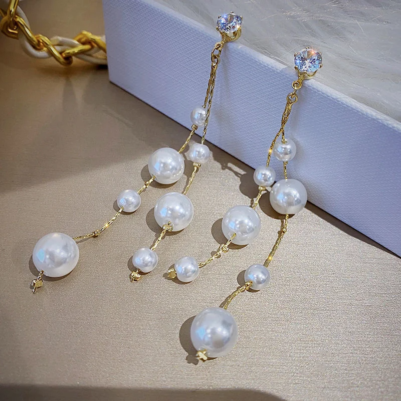 Boucles d'oreilles imitation perle long