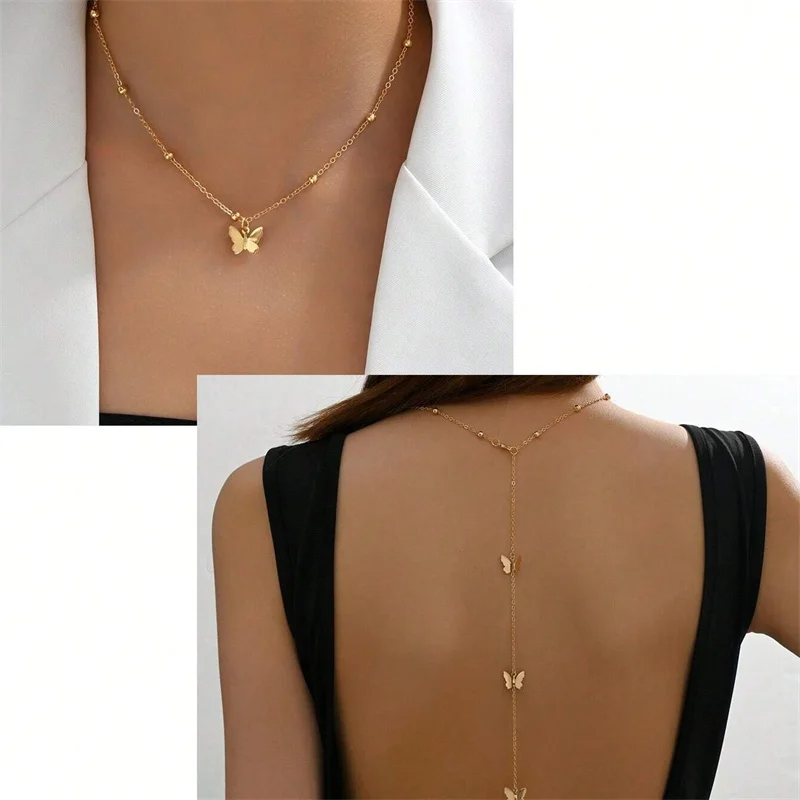 Collier long, dos nu