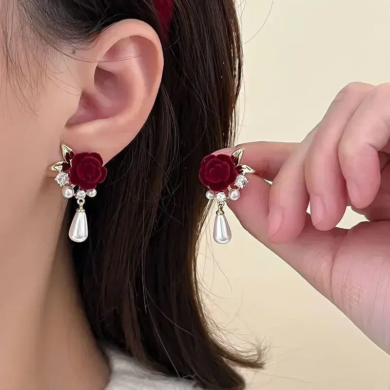 Boucles d'oreilles en velours rouge