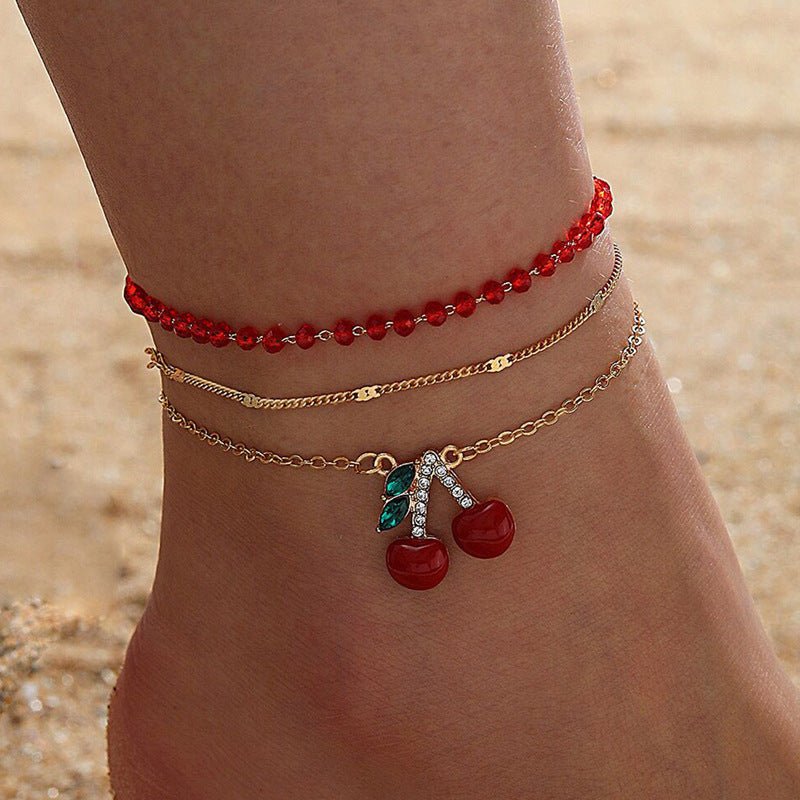 Bracelet de cheville pendentif cerise
