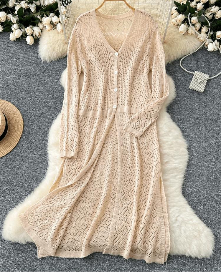 Cardigan mi-long col V
