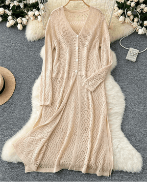 Cardigan mi-long col V