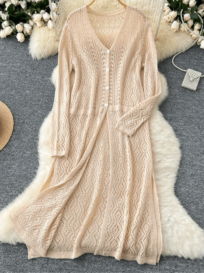 Cardigan mi-long col V