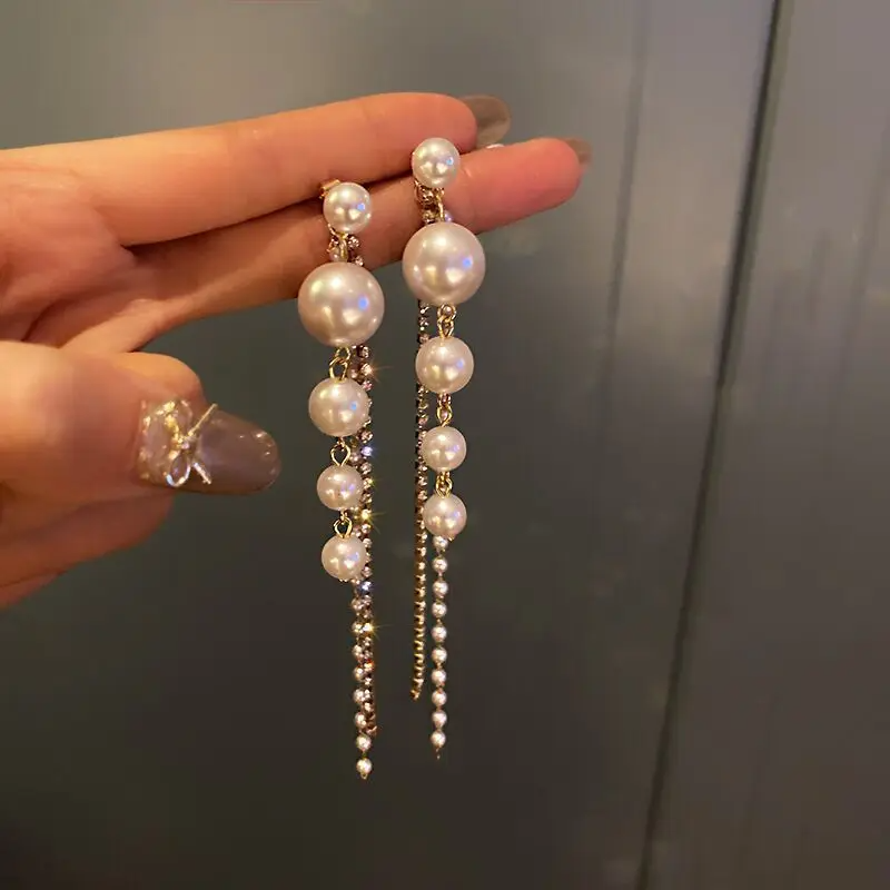 Boucles d'oreilles imitation perle long
