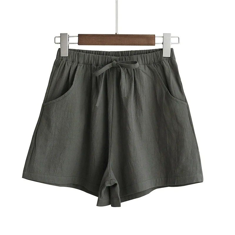 Short en coton et lin taille haute A
