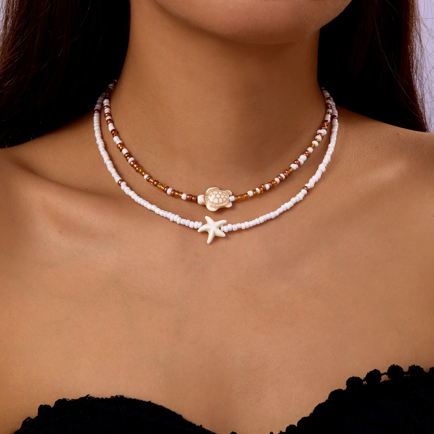 Collier étoile de mer & tortue