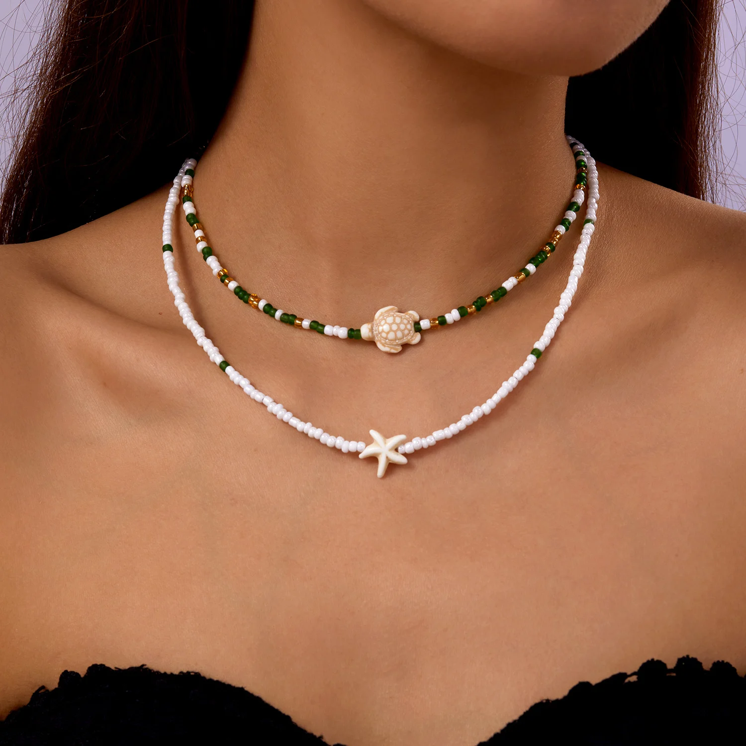 Collier étoile de mer & tortue