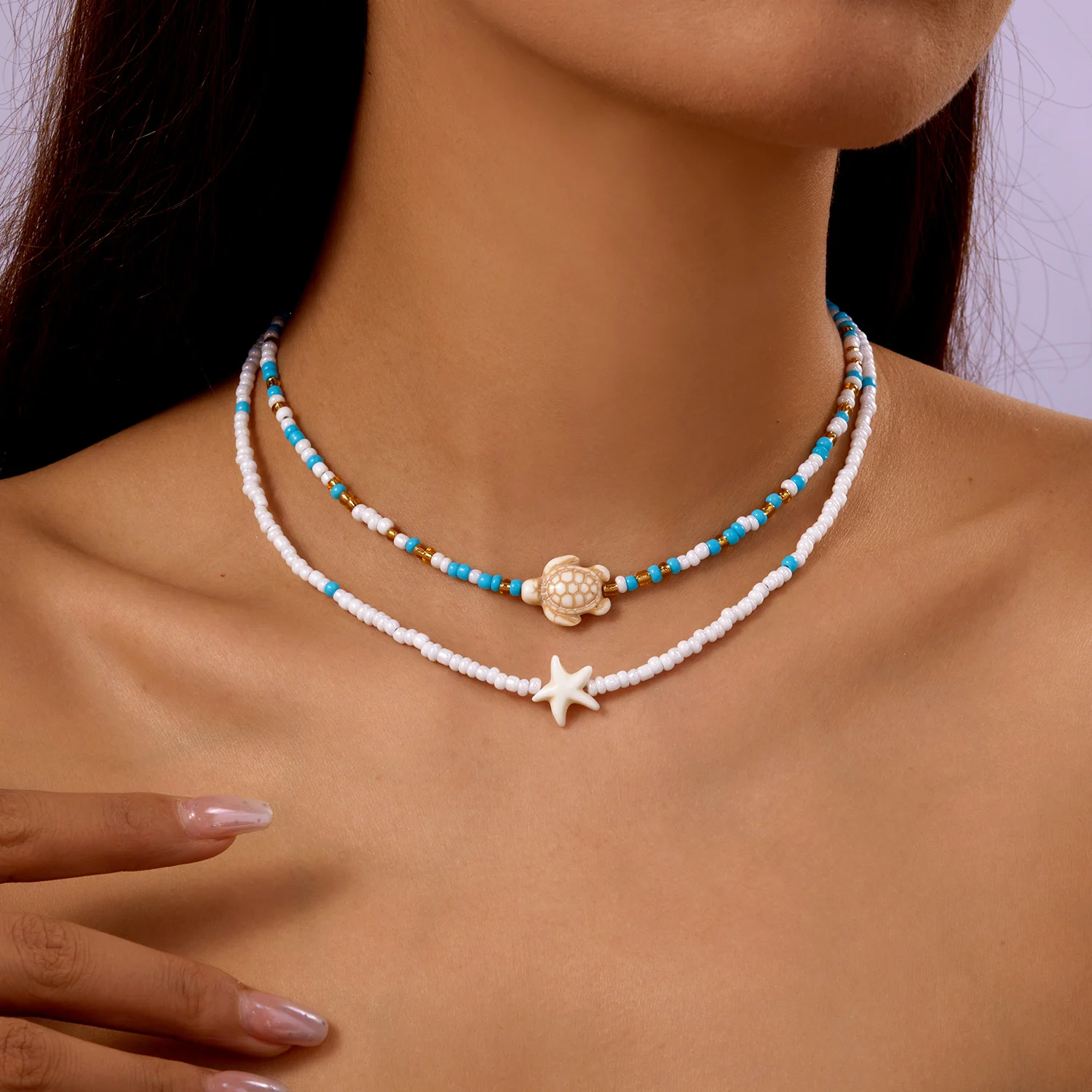 Collier étoile de mer & tortue