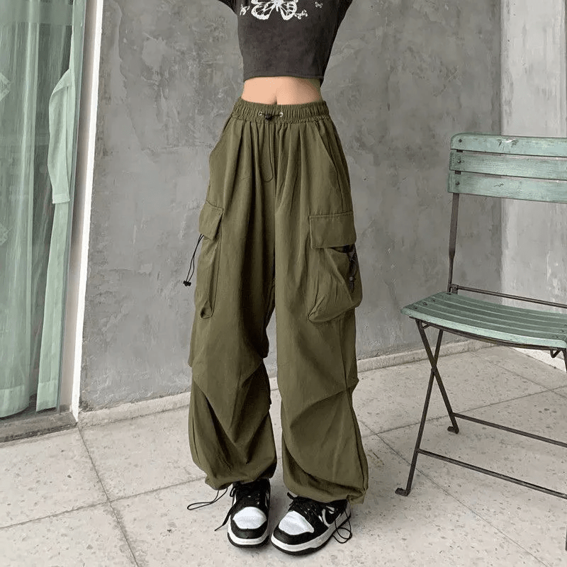 Pantalon cargo taille haute femme