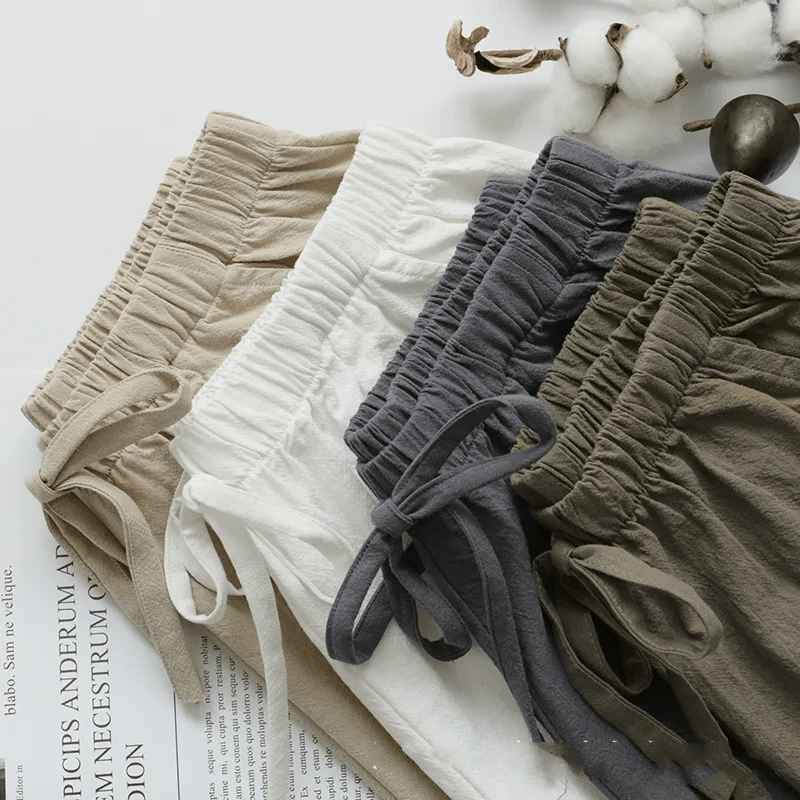 Short en coton et lin taille haute A