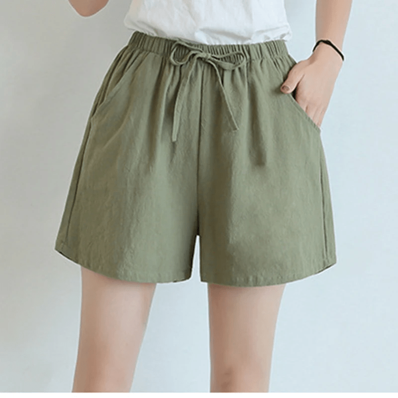 Short en coton et lin taille haute A
