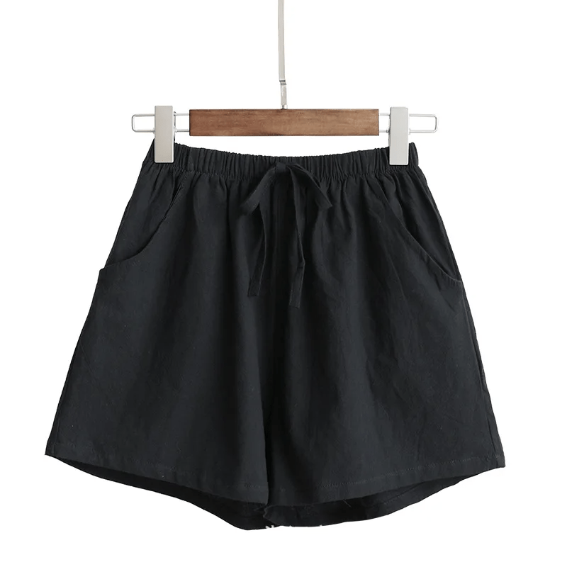 Short en coton et lin taille haute A